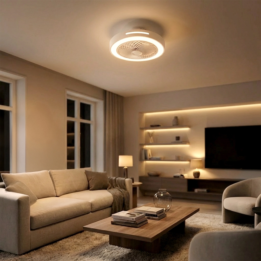 BRILAGI - prigušiva LED plafonska lampa sa ventilatorom LED/38W/230V 3000-6500K prečnik 46 cm bela + daljinski upravljač