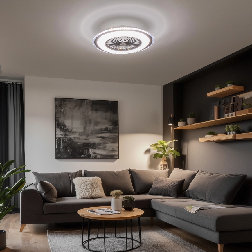 Brilagi - LED prigušiva svetiljka sa ventilatorom RONDA LED/48W/230V 3000-6000K crna + daljinski upravljač