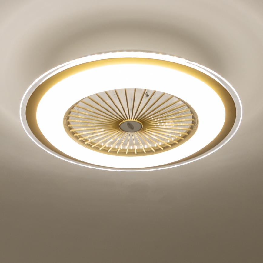 Brilagi - RONDA prigušiva LED svetiljka sa ventilatorom 48W/230V 3000-6000K zlatna + sa daljinskim upravljačem