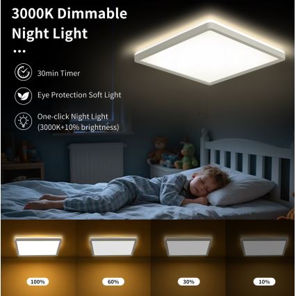 Brilagi - prigušiva LED plafonska svetiljka ULTRA SLIM LED/18W/230V 2700-6500K 30x30 cm bela + daljinski upravljač