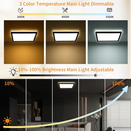 Brilagi - prigušiva stropna LED svetiljka ULTRA SLIM LED/18W/230V 2700-6500K 30x30 cm crna + daljinski upravljač