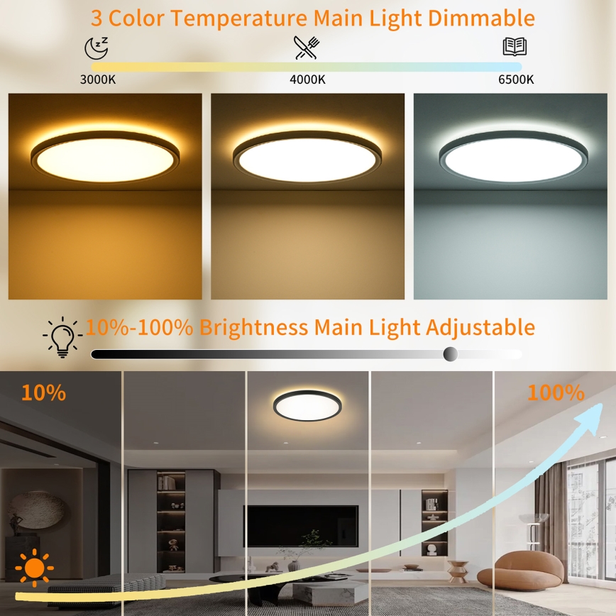 Brilagi - LED prigušiva plafonsko svetlo ULTRA SLIM LED/18W/230V 2700-6500K fi 30 cm crna + daljinski upravljač