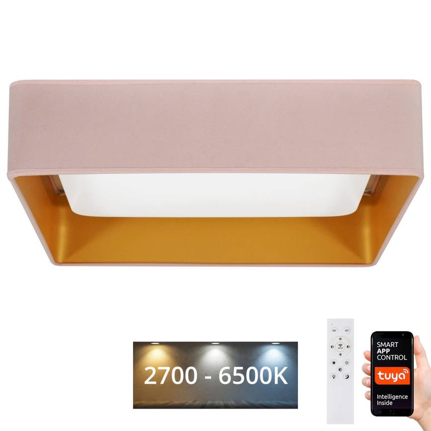 Brilagi - LED prigušiva plafonska svetiljka VELVET SQUARE SMART LED/36W/230V 60x60 cm 2700-6500K Wi-Fi Tuya + daljinski upravljač ružičasta