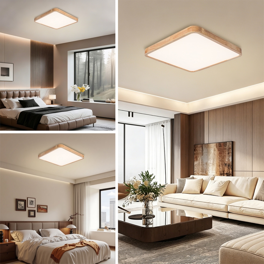 BRILAGI - LED prigušiva stropna svetiljka WOODLINE SQUARE LED/80W/230V 3000-6000K hrast 60x60 cm + daljinski upravljač