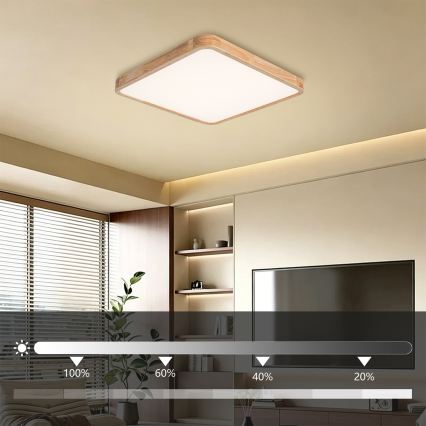 BRILAGI - LED prigušiva stropna svetiljka WOODLINE SQUARE LED/80W/230V 3000-6000K hrast 60x60 cm + daljinski upravljač