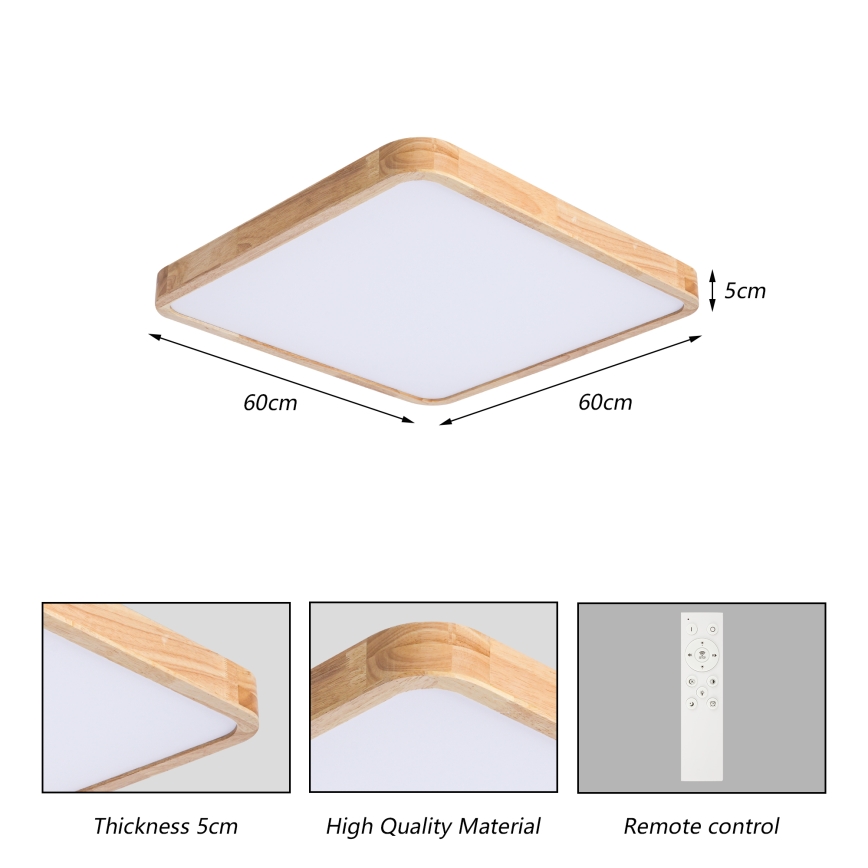 BRILAGI - LED prigušiva stropna svetiljka WOODLINE SQUARE LED/80W/230V 3000-6000K hrast 60x60 cm + daljinski upravljač