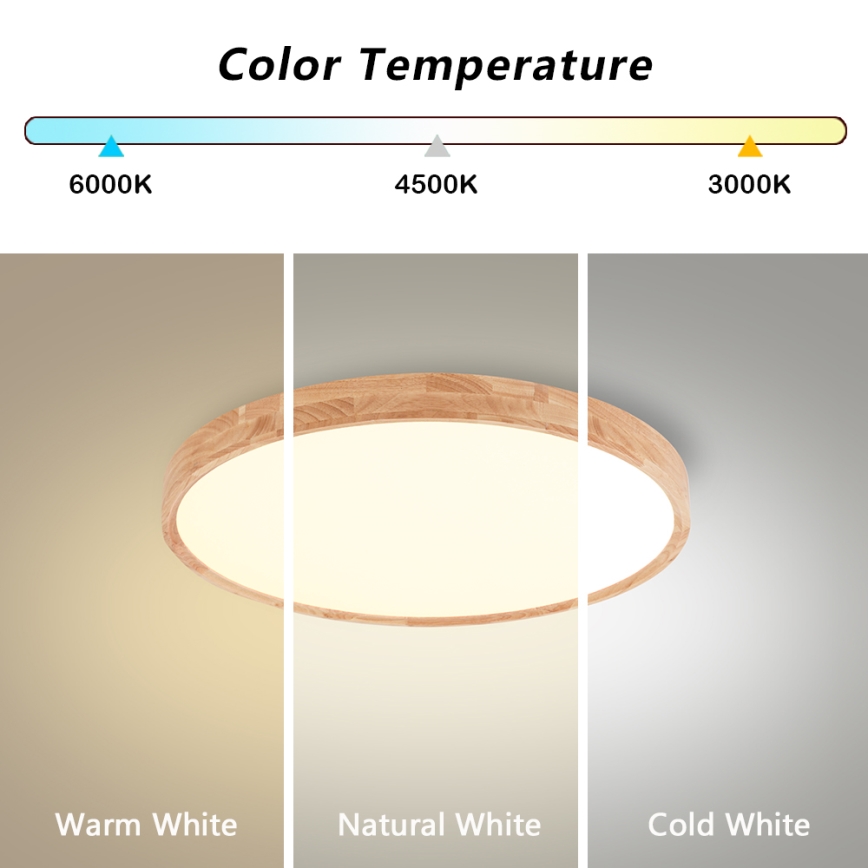 Brilagi - LED prigušiva stropna svetiljka WOODROUND LED/30W/230V 3000-6000K prečnik 40 cm drvo CRI 90 + daljinski upravljač