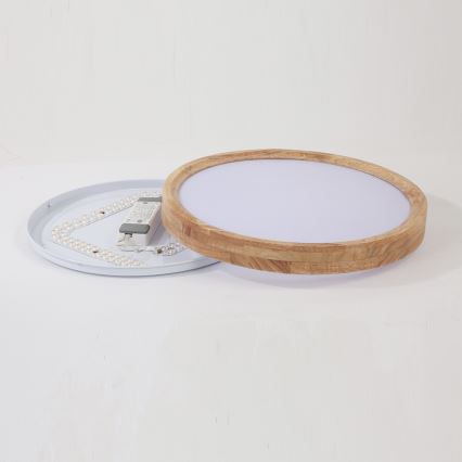 Brilagi - LED prigušiva stropna svetiljka WOODROUND LED/30W/230V 3000-6000K prečnik 40 cm drvo CRI 90 + daljinski upravljač