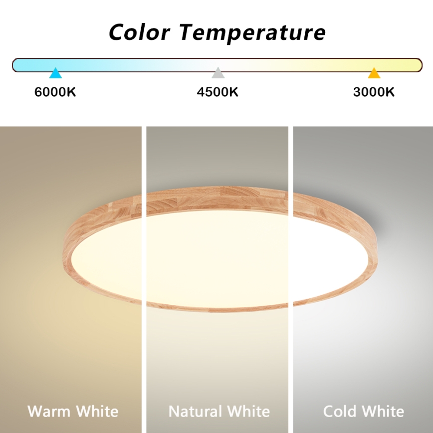 Brilagi - LED prigušiva stropna svetiljka WOODROUND LED/40W/230V 3000-6000K prečnik 60 cm drvo CRI 90 + daljinski upravljač