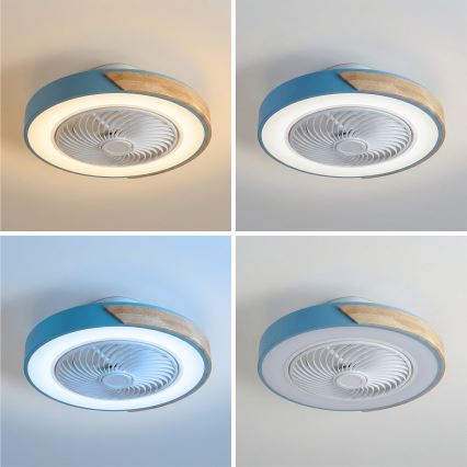 Brilagi - LED prigušiva stropna lampa sa ventilatorom LED/38W/230V 3000-6500K 3000-6500K prečnik 50 cm plava/hrast + daljinski upravljač