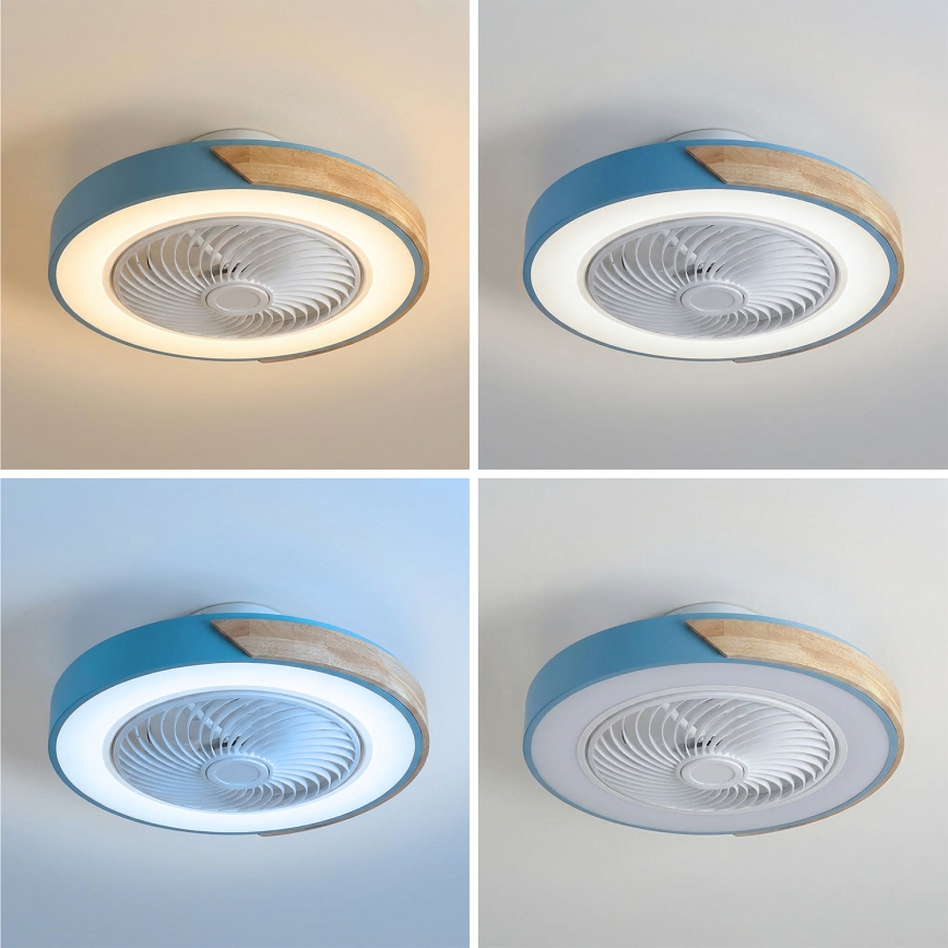 Brilagi - LED prigušiva stropna lampa sa ventilatorom LED/38W/230V 3000-6500K 3000-6500K prečnik 50 cm plava/hrast + daljinski upravljač