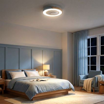 Brilagi - LED prigušiva stropna lampa sa ventilatorom LED/38W/230V 3000-6500K 3000-6500K prečnik 50 cm plava/hrast + daljinski upravljač