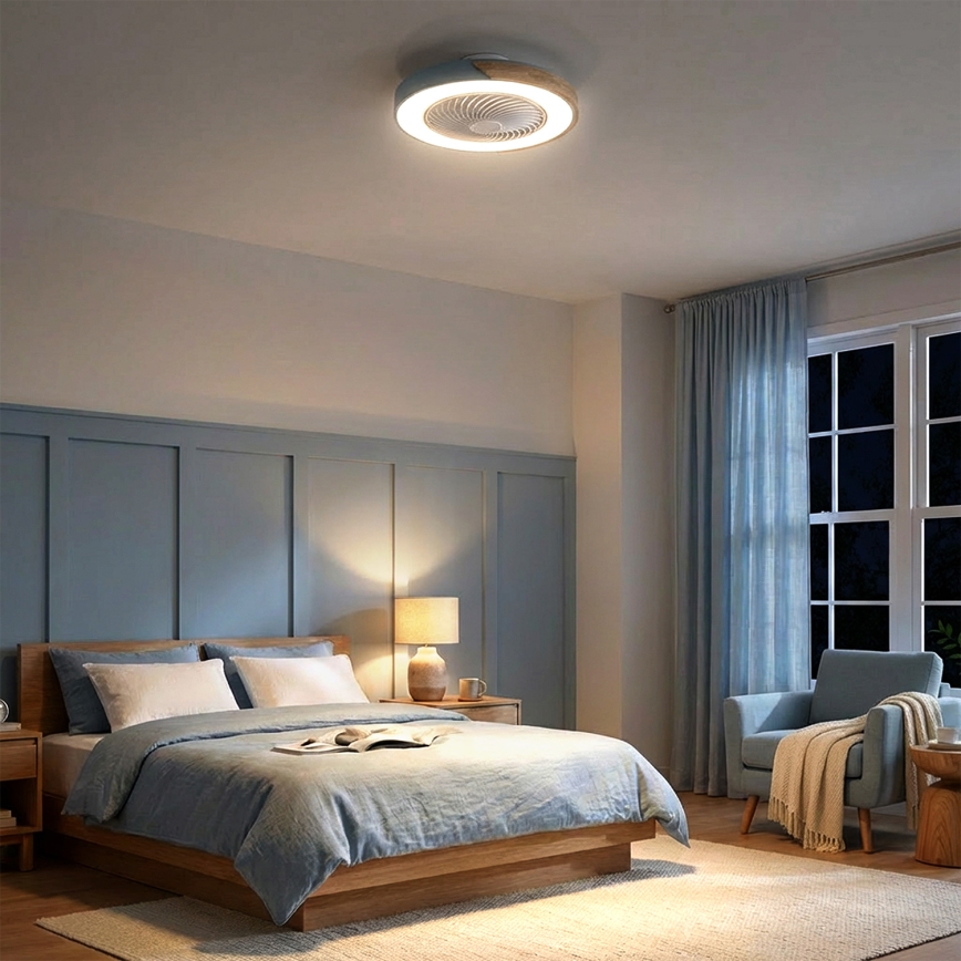 Brilagi - LED prigušiva stropna lampa sa ventilatorom LED/38W/230V 3000-6500K 3000-6500K prečnik 50 cm plava/hrast + daljinski upravljač