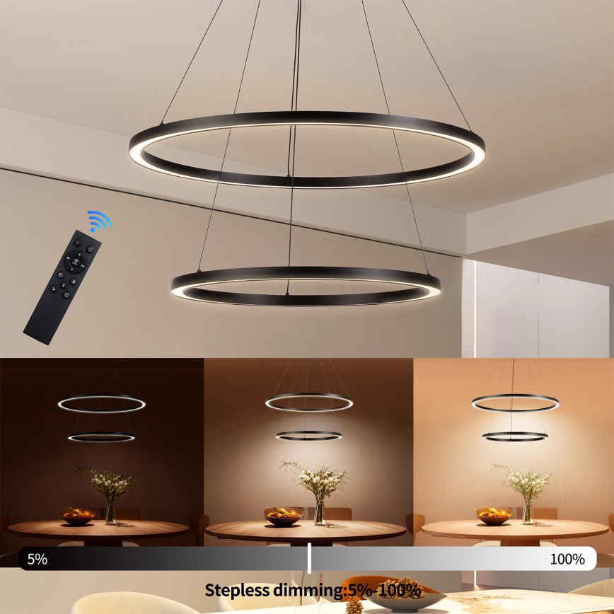 Brilagi - LED prigušiva luster na sajli PORTOFINO LED/98W/230V 3000-6000K prečnik 80 cm crna + daljinski upravljač