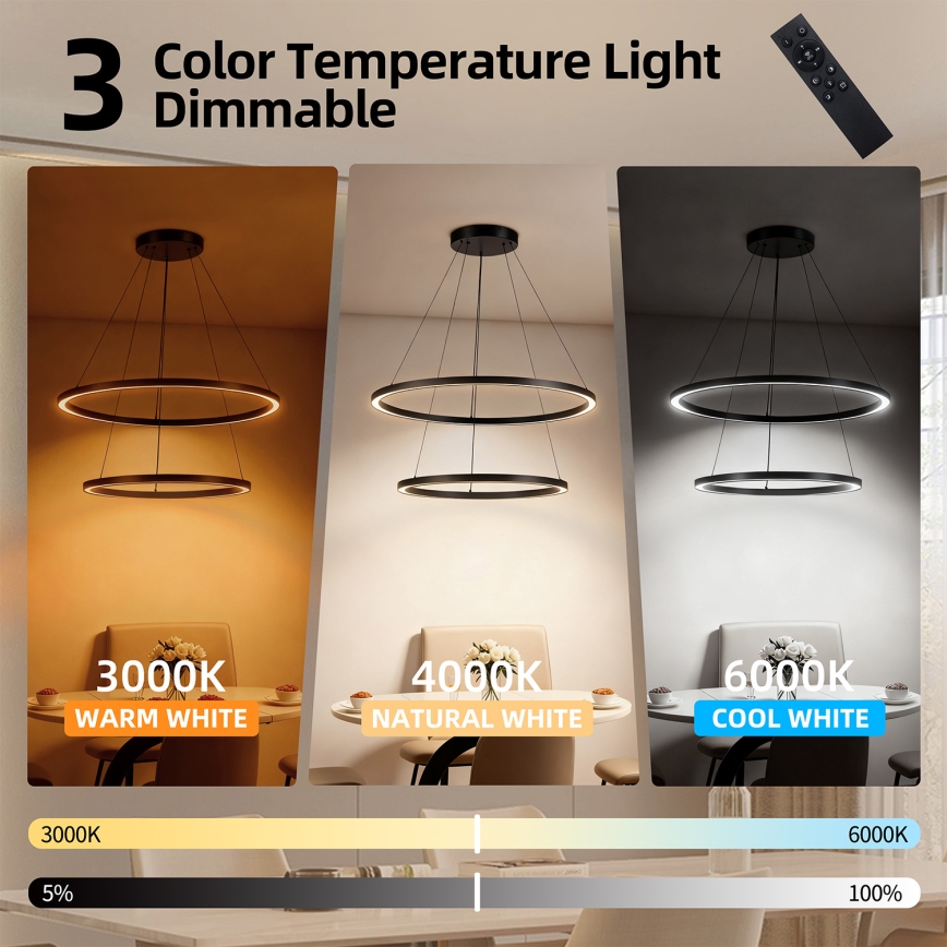 Brilagi - LED prigušiva luster na sajli PORTOFINO LED/98W/230V 3000-6000K prečnik 80 cm crna + daljinski upravljač