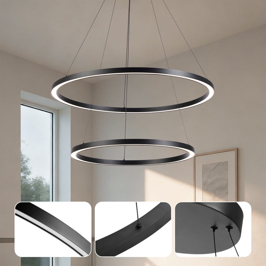 Brilagi - LED prigušiva luster na sajli PORTOFINO LED/98W/230V 3000-6000K prečnik 80 cm crna + daljinski upravljač