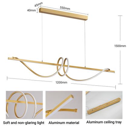 BRILAGI - LED prigušiva luster na sajli SIGNATURE LED/50W/230V 3000-6000K 120 cm zlatna + daljinski upravljač