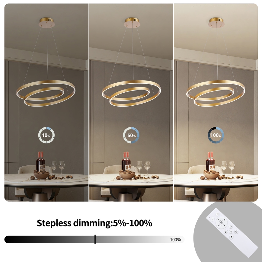Brilagi - LED prigušiva lampa na sajli TWISTER LED/48W/230V 3000-6000K prečnik 50 cm zlatna + daljinski upravljač