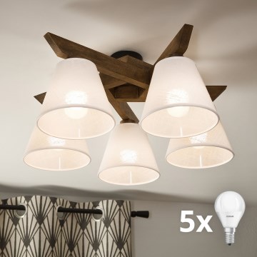 Brilagi - LED Prislonjen luster ANTHONY 5xE14/40W/230V hrast orah/bela