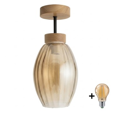 BRILAGI - LED Prislonjen luster RETRO GLASS 1xE27/60W/230V prečnik 17 cm hrast/dimljeno bež