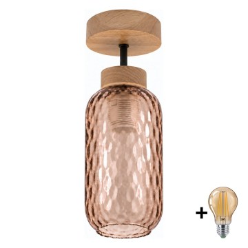BRILAGI - LED Prislonjen plafonski luster RETRO GLASS 1xE27/60W/230V prečnik 14 cm hrast/zadimljeno braon