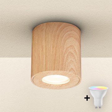 Brilagi - LED RGBW prigušiva kupatilsko svetlo MIA 1xGU10/4,8W/230V 3000K 84x80 mm dekor hrasta IP44 + daljinski upravljač