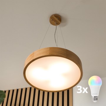 BRILAGI - LED RGBW prigušiva luster na sajli CARVALHO 3xE27/12W/230V 2700-6500K Wi‑Fi hrast, prečnik 47,5 cm