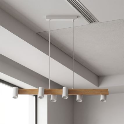 BRILAGI - LED RGBW prigušiva lampa na sajli SELE 6xGU10/6,5W/230V 2700-6500K bela/dekor hrasta + daljinsko upravljanje