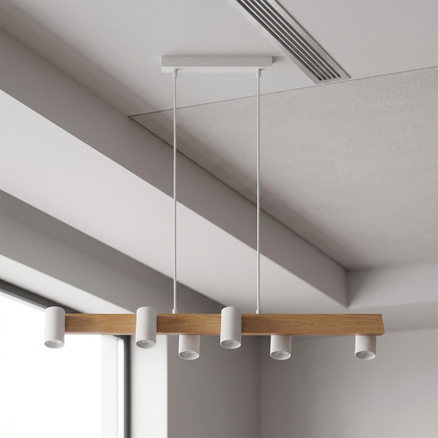 BRILAGI - LED RGBW prigušiva lampa na sajli SELE 6xGU10/6,5W/230V 2700-6500K bela/dekor hrasta + daljinsko upravljanje
