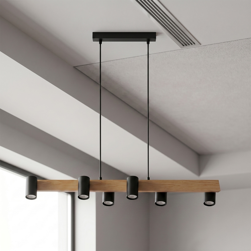 BRILAGI - LED RGBW prigušiva luster na sajli SELE 6xGU10/6,5W/230V 2700-6500K crna/dekor hrasta + daljinski upravljač
