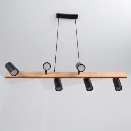 BRILAGI - LED RGBW prigušiva luster na sajli SELE 6xGU10/6,5W/230V 2700-6500K crna/dekor hrasta + daljinski upravljač