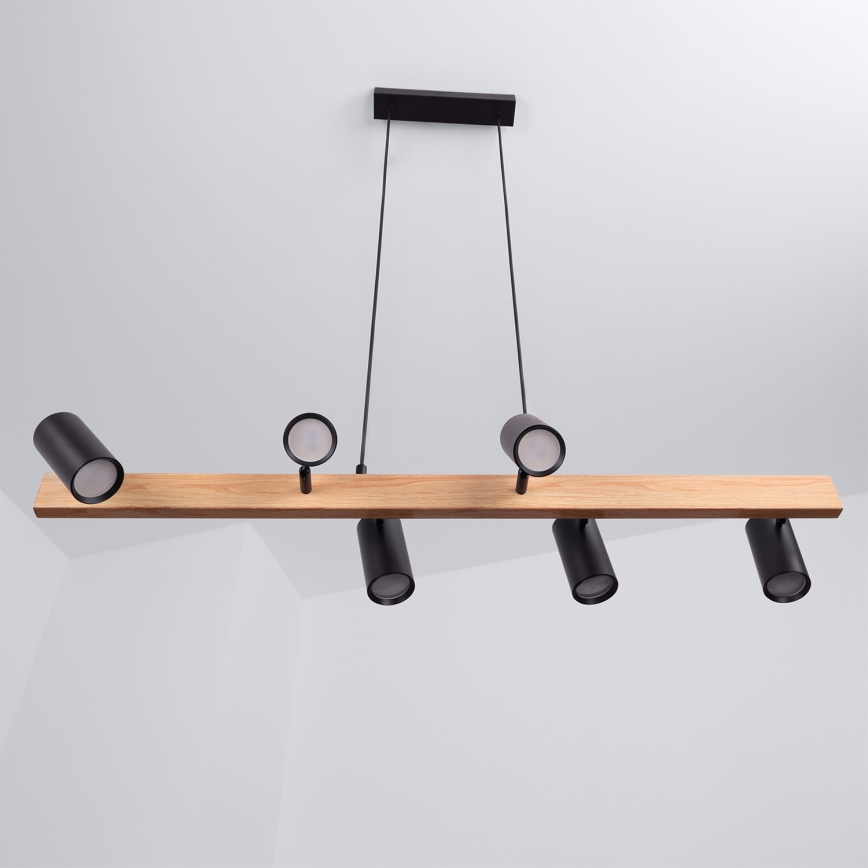 BRILAGI - LED RGBW prigušiva luster na sajli SELE 6xGU10/6,5W/230V 2700-6500K crna/dekor hrasta + daljinski upravljač