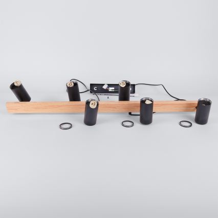 BRILAGI - LED RGBW prigušiva luster na sajli SELE 6xGU10/6,5W/230V 2700-6500K crna/dekor hrasta + daljinski upravljač