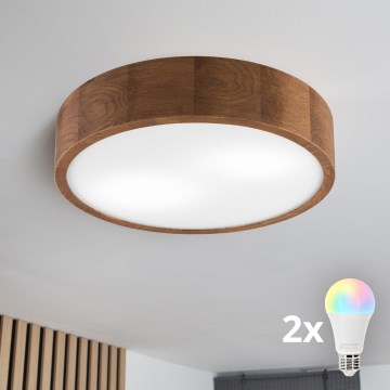 Brilagi - LED RGBW prigušiva plafonska lampa CARVALHO 2xE27/15W/230V 2700-6500K Wi-Fi hrast, prečnika 37,5 cm
