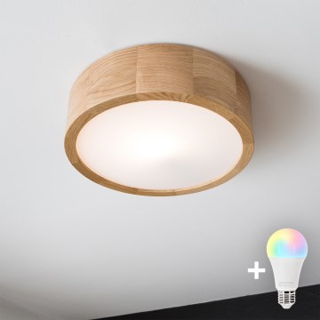 Brilagi - LED RGBW prigušiva plafonska svetiljka CARVALHO 1xE27/15W/230V 2700-6500K Wi-Fi hrast prečnik 27,5 cm