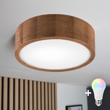 Brilagi - LED RGBW prigušiva plafonska svetiljka CARVALHO 1xE27/9W/230V 2700-6500K Wi-Fi hrast prečnik 27,5 cm