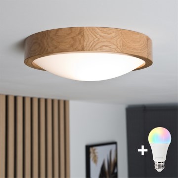 Brilagi - LED RGBW prigušiva plafonsko svetlo CARVALHO SLIM 1xE27/15W/230V 2700-6500K Wi-Fi hrast, prečnik 27 cm