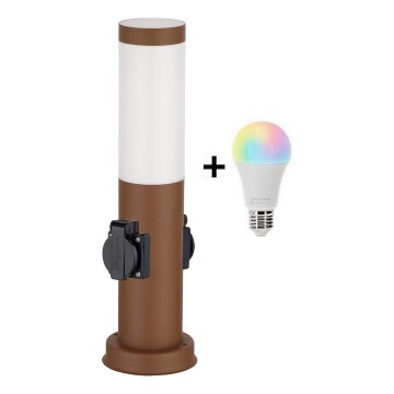 Brilagi - LED RGBW prigušiva spoljašnja lampa sa 2 utičnice 1xE27/9W/230V 2700-6500K IP44 40 cm braon