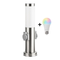 BRILAGI - LED RGBW prigušiva spoljašnja lampa sa 2 utičnice NOVA 1xE27/12W/230V 2700-6500K IP44 40 cm mat hrom