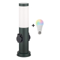 Brilagi - LED RGBW prigušiva spoljna lampa sa 2 utičnice 1xE27/9W/230V 2700-6500K IP44 40 cm antracit