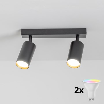 Brilagi - LED RGBW prigušiva spot svetiljka SELE 2xGU10/6W/230V 3000K crna/zlatna + daljinski upravljač