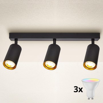 Brilagi - LED RGBW prigušiva spot svetiljka SELE 3xGU10/6W/230V 3000K crna/zlatna + daljinski upravljač