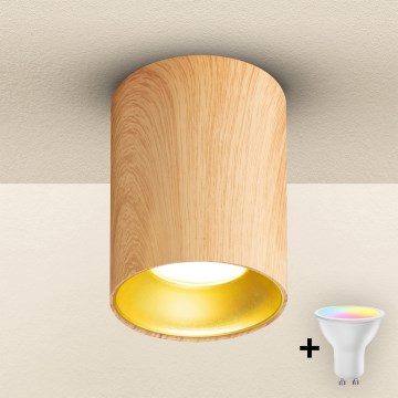 Brilagi - LED RGBW prigušiva spot svetiljka TRINE 1xGU10/6W/230V 3000K dekor hrasta + daljinski upravljač