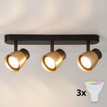 Brilagi - LED RGBW prigušiva ugradna spot svetiljka NUGGET 3xGU10/4,8W/230V crna/zlatna