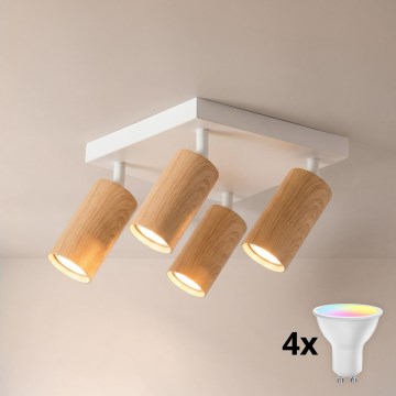 BRILAGI - LED RGBW prigušiva ugradna spot svetiljka SELE SQUARE 4xGU10/6,5W/230V 2700-6500K bela/dekor hrasta