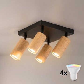 BRILAGI - LED RGBW prigušiva ugradna spot svetiljka SELE SQUARE 4xGU10/6,5W/230V 2700-6500K crna/dekor hrasta
