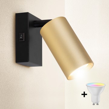 Brilagi - LED RGBW prigušiva zidna spot svetiljka SELE 1xGU10/4,8W/230V 3000K crna/zlatna + daljinski upravljač