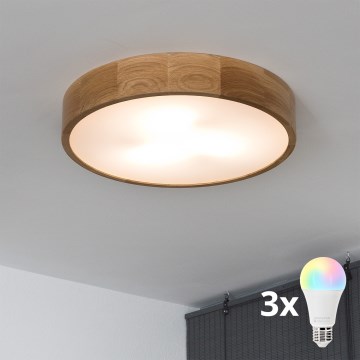 Brilagi - LED RGBW stropno svetlo CARVALHO, prigušiva, 3xE27/9W/230V 2700-6500K Wi-Fi hrast prečnik 47,5 cm