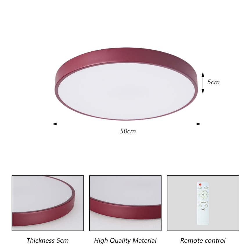 Brilagi - LED prigušiva stropna lampa POOL LED/60W/230V 3000-6000K prečnik 50 cm bordo + daljinski upravljač