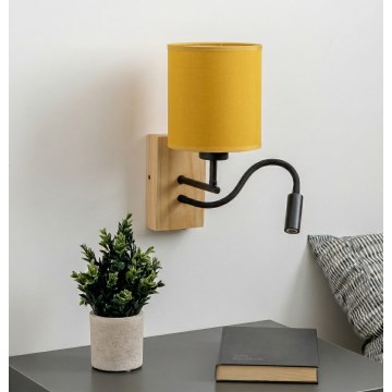 Brilagi - LED savitljiva zidna svetiljka NUBILA WOOD 1xE27/25W/230V + LED/3W hrast/crna/žuta